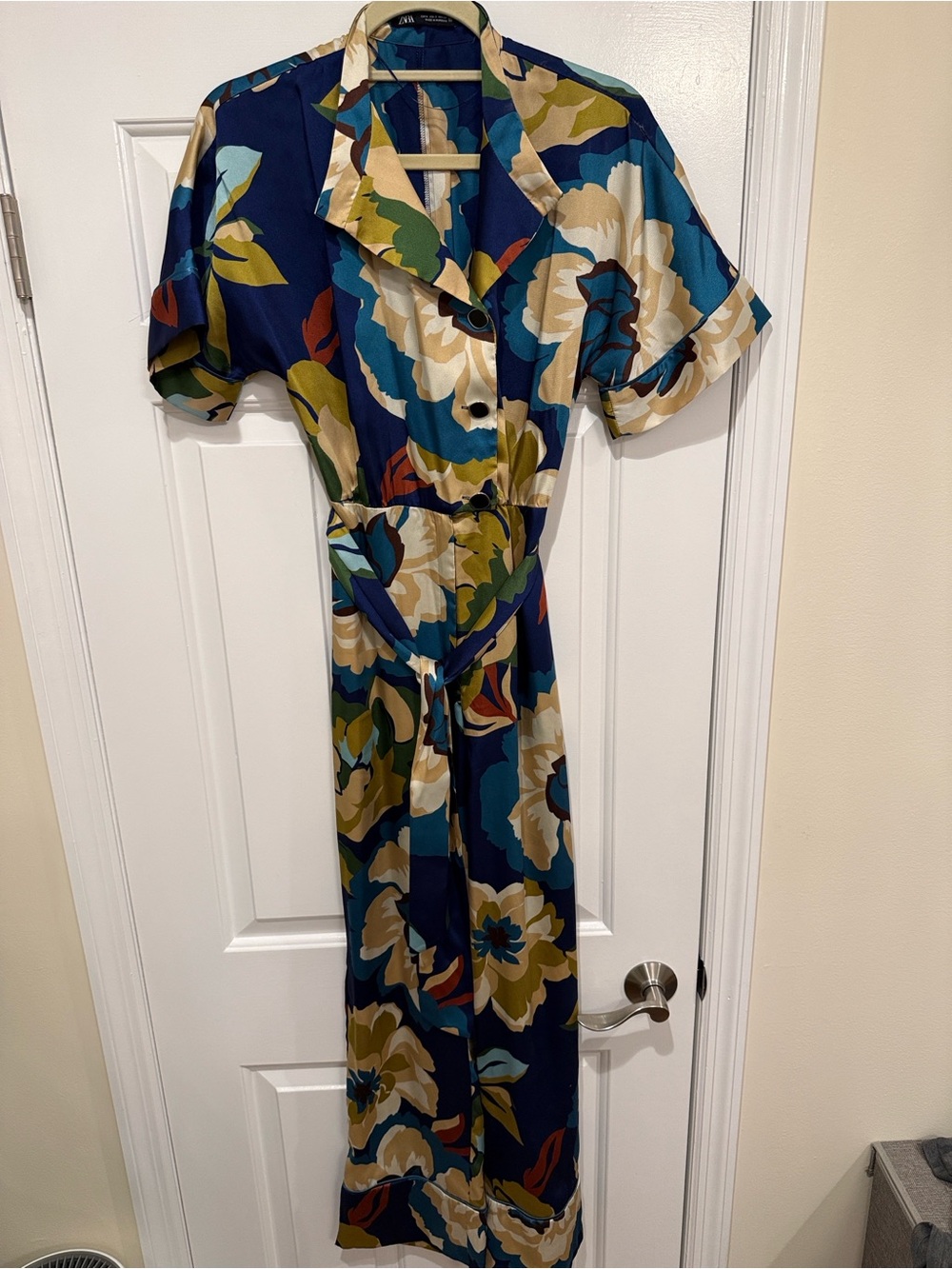 Zara Size Small Floral Jumpsuit with Tie Waist